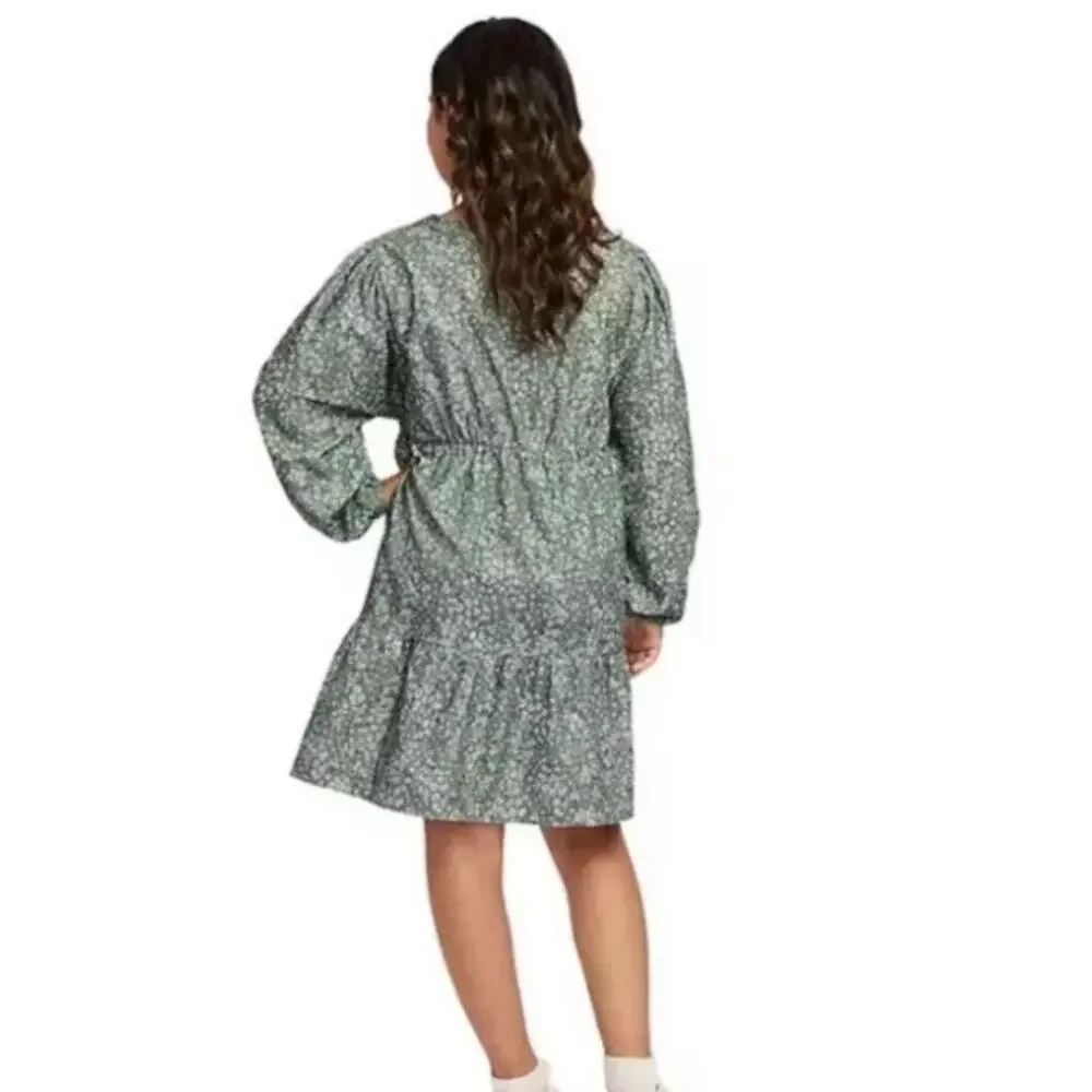 Gap Kids Green Corduroy Floral‎ Casual Flower Dress Long Sleeves Buttoned LARGE